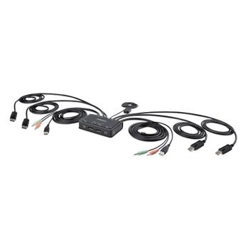 STARTECH 2-Port Dual-Monitor DisplayPort Cable KVM Switch 4K 60Hz Compact KVM with 5ft/1.5m Integrated Host Cables Bus Powered (C2-DD46-UA2-CBL-KVM)