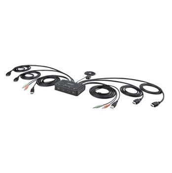 STARTECH 2-Port Dual-Monitor HDMI Cable KVM Switch 4K 60Hz Compact KVM with 5ft/1.5m Integrated Host Cables Bus Powered (C2-DH46-UA2-CBL-KVM)
