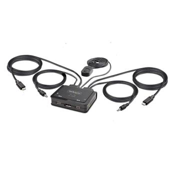 STARTECH 2-Port USB-C Cable KVM Switch 4K 60Hz DisplayPort Output Compact KVM with 4ft/1.2m Integrated Host Cables Bus Powered (C2-D46-UC2-CBL-KVM)