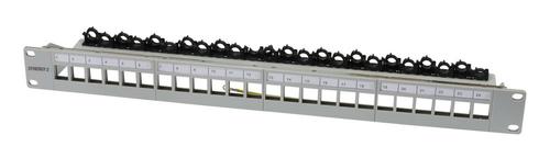 SYNERGY Keystone, Modulträger,  19Patchpanel für 24xTP-Modul,   1HE(t 94mm), Lichtgrau,  V4 mit Kabelklemme,  Synergy 21, (S216336V4)