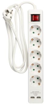 Nordic Quality 5-vägskontakt jordad, 2xUSB-A (3x1, 5mm²),  1,5m (KF-B-05KFU)