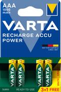 VARTA Recharge Charge Accu Power AAA 1000mAh 4 Pack (3+1)