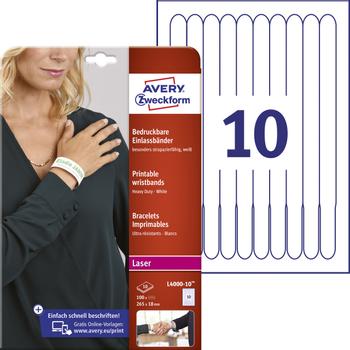 AVERY Etiket armbånd L4000 Hvid 265x18mm 10/ark Pk/10 (L4000-10)