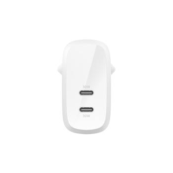 BELKIN DUAL 30W USB-C WALL CHARGER PD 60W WHT (WCB010VFWH)