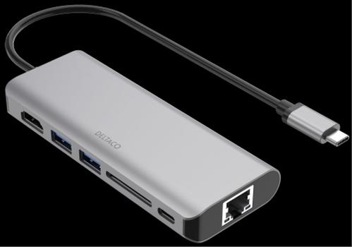 DELTACO USB-C docking station, 1x HDMI/ RJ45/ 2x USB-A/SD, space grey (USBC-HDMI24)