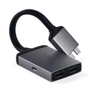 SATECHI USB-C Dual HDMI Adapter (stellargrå) USB-C 60W PD, Dual USB-C-tilkobling,  2xHDMI 4K 60Hz, 1xUSB-C (ST-TCDHAM)