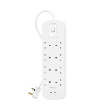 BELKIN Connect - Överspänningsskydd - with 2 USB-C ports - utgångskontakter: 8 - 2 m sladd (SRB004VF2M)