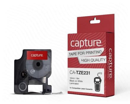 CAPTURE Label-tape White on Red - 12mm (CA-1978366)
