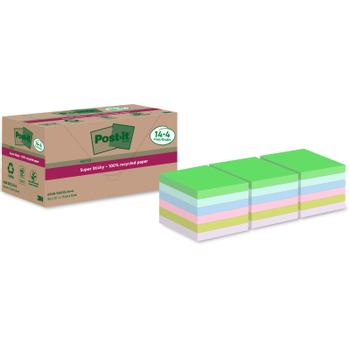 POST-IT Super Sticky 100% Recycled Notes Assorted Colours 76 x 76 mm 70 Sheets Per Pad (Pack 18 14+4 Free) 7100284782 (7100284782)