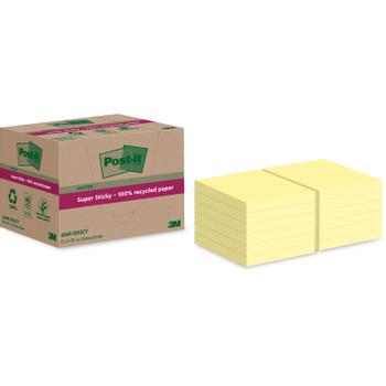 POST-IT Super Sticky 100% Recycled Notes Canary Yellow 76 x 76 mm 70 sheets per pad (Pack 12) 7100284981 (7100284981)