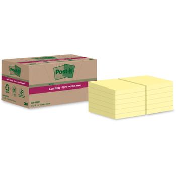 POST-IT Super Sticky 100% Recycled Notes Canary Yellow 47.6 x 47.6 mm 70 Sheets Per Pad (Pack 12) 7100284576 (7100284576)