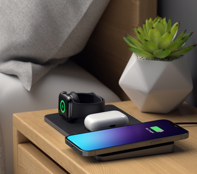 SATECHI SatechiTrio Trådløs Ladestasjon Lad 3 enheter samtidig, Apple Watch (2.5W), iPhone/ Android (7.5W), AirPods (5W) (ST-X3TWCPM)