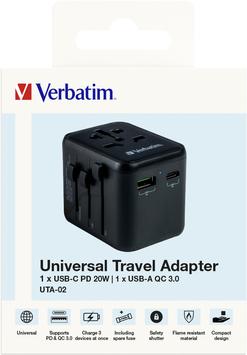 Verbatim UTA-02 Univ. Travel Adapter 1 xUSB-C PD 20W/1 xUSB-A QC 3.0 ACCS (49544)