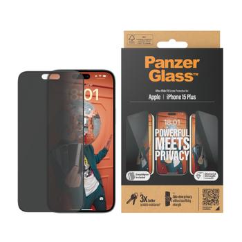 PanzerGlass iPhone 15 Plus Privacy Skjermbeskytter Herdet glass, Ultra wide fit, Inkludert ramme for perfekt montering (P2811)