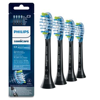 PHILIPS Sonicare C3 Premium Plaque Defense sonic tandborsthuvuden 4pk 4-pack, standardstorlek,  klicka på plats, ihopkoppling i BrushSync-läge (HX9044/33)