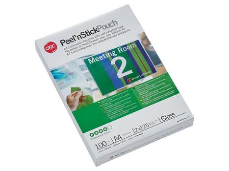GBC Peel'nStick Lamineerhoezen A4 Zelfklevend Glanzend 125 micron (2 x 125) Transparant 100 Stuks (3747243)