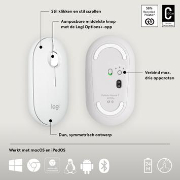 Logitech Pebble Mouse 2 M350s - mus - Bluetooth 5.2 LE - tonalhvit (910-007013)