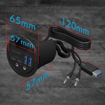 ICY BOX 4 Port USB 3.0 In-Desk Hub 2x USB 3.0, 2x USB-C, Audio inn/ut (IB-HUB1403B)