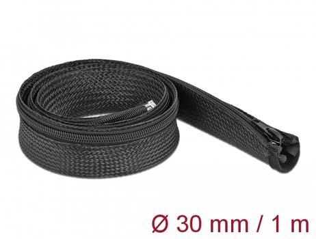 DELOCK Braided Sleeve with zip fastener heat-resistant 1 m x 30 mm bla (19165)