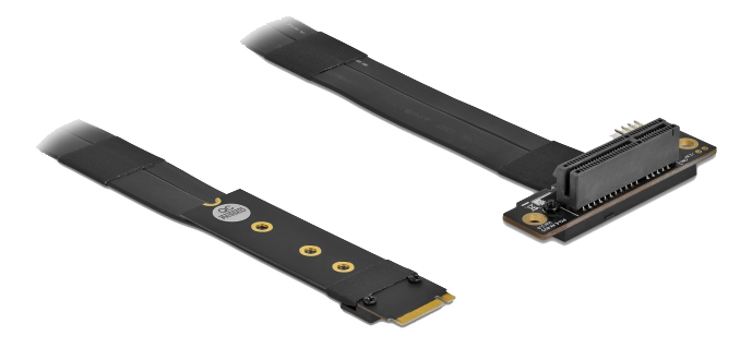 DELOCK M.2 Key M to PCIe x4 NVMe Adapter angled with 20 cm cable (64132)
