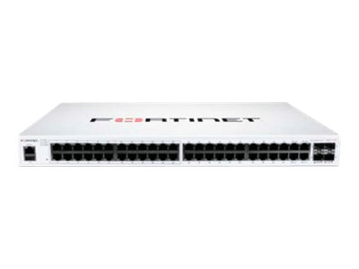 FORTINET FortiSwitch-148F-POE is a performance/ price competitive L2+ management switch with 48x GE port + 4x SFP+ port + 1x RJ45 console. Port 1- 24 are POE ports with automatic Max 370W POE output limit (24 p (FS-148F-POE)