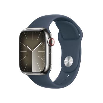 APPLE Watch Series 9 GPS + LTE 41mm Rostfritt stål (silver) Smartwatch,  Retina display, BT, Vattentät,  WiFi, Sport Band S/M (stormblå) (MRJ23DH/A)