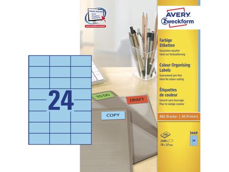 AVERY Etiket 70x37mm blå Avery 3449 24stk/ark 100ark/ pak (3449*5)