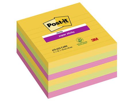 POST-IT SS linjeret 101 x 101 mm i Carnival farver (675SS6RIO)
