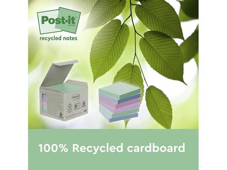 POST-IT SS Recycled notesblok 76x76mm assorteret 18stk (7100284782*8)