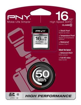 PNY SDHC/ Class 10/ UHS-1/ 50MBs/ 16GB (SD16G10HIGPER-EF)