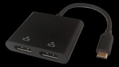 DELTACO USB-C MST HUB, 2x 4K/60Hz, DP x 2, black, 0,1m