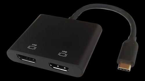 DELTACO USB-C MST HUB, 2x 4K/60Hz, HDMI x 2, black, 0,1m (USBC-2HDMI)