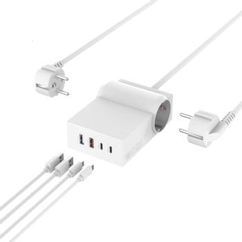 4smarts USB-C/A Power Strip Desk GaN 65W (vit) 6-i-12 grenuttag med 2x USB, 2x USB-A, 2x strömanslutning (540559)