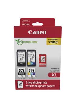 CANON n PG-575XL/ CL-576XL Photo Paper Value Pack - 2-pack - High Yield - black, colour (cyan, magenta, yellow) - original - hanging box - ink cartridge / paper kit - for PIXMA TR4750i, TR4751i, TS3550i, TS3 (5437C006)