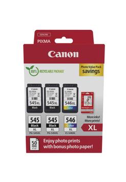 Canon PG-545 XL/ CL-546XL Photo Value Pack - 3-pack - svart, farge (cyan, magenta, gul) - original - blekkpatron/ papirsett (8286B015)