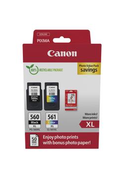 Canon PG-560XL/ CL-561XL Photo Value Pack - 2-pack - Høy ytelse - svart, farge (cyan, magenta, gul) - original - blank - blekkpatron/ papirsett (3712C008)