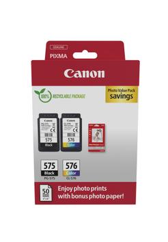 Canon PG-575/ CL-576 Photo Paper Value Pack - 2-pack - svart, farge (cyan, magenta, gul) - original - blekkpatron/ papirsett (5438C004)