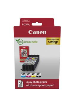 Canon CLI-581 C/M/Y/BK Photo Value Pack - 4-pack - svart, gul, cyan, magenta - original - blekkbeholder / papirsett (2106C006)