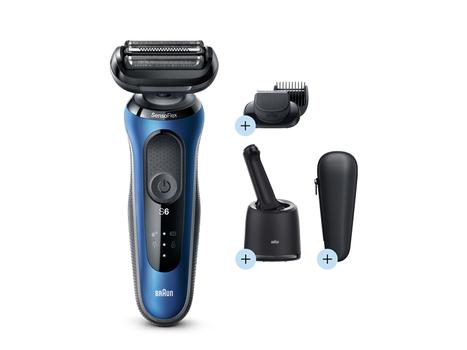 BRAUN Series 6 61-B7500cc Barbermaskin (blå) Elektrisk barbermaskin med skjeggtrimmer,  SmartCare-stasjon (433170)