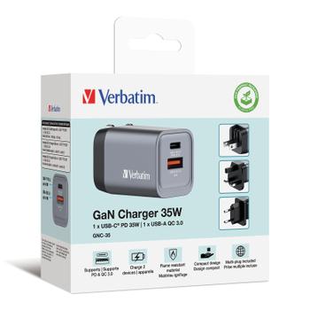 VERBATIM GNC-35 GaN Charger 35W with 1 x USB-C® PD 35W (32200)