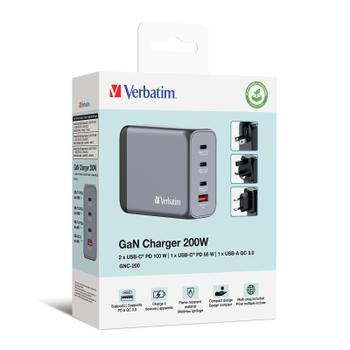 VERBATIM GNC-35 GaN Charger 200W with 1 x USB-C® PD 100W (32204)