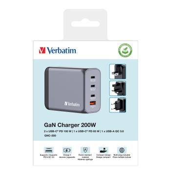 VERBATIM GNC-35 GaN Charger 200W with 1 x USB-C® PD 100W (32204)