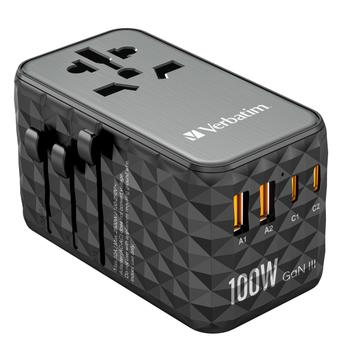 VERBATIM UTA-06 GaN III Universal Travel Adapter with 2 x USB-C PD (32121)