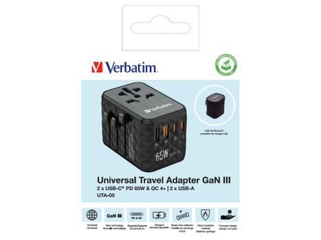 Verbatim UTA-05 GaN 65W reiselader 2 x USB-C, 2 x USB-A (32120)