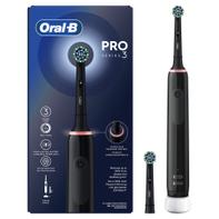Oral-B Pro 3 3000 Elektrisk Tannbørste (sort) 3D børsteteknologi, 360° visuell trykkontroll, oppladbar, timer, 2 børstehoder