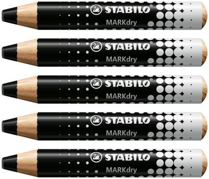 STABILO MARKdry Drywipe Marker Pencil for use on Whiteboards Black (Pack 5) 648/46 (648/46)