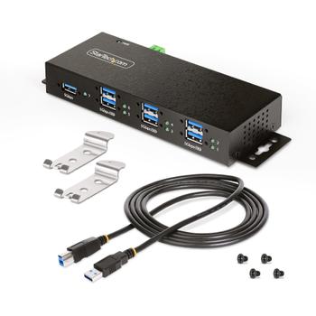 STARTECH 7-Port Managed USB Hub - Heavy Duty Metal Industrial Housing ESD & Surge Protection - USB 5Gbps - Wall/ Desk/ Din-Rail Mo (5G7AINDRM-USB-A-HUB)