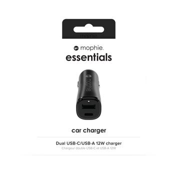 MOPHIE ESSENTIALS CAR CHARGER DUAL USB-C USB-A 12W BLACK CHAR (409911858)