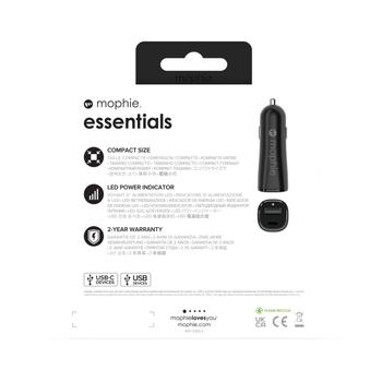 MOPHIE ESSENTIALS CAR CHARGER DUAL USB-C USB-A 12W BLACK CHAR (409911858)