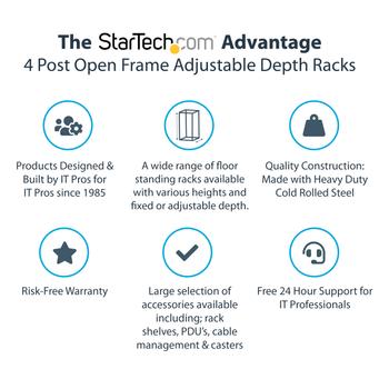 STARTECH 25U Server Rack - Open Frame Adjustable Depth 4 Post Rack (4POSTRACK25U)